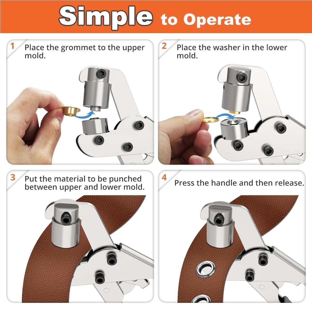 Heavy-Duty 3/8" Grommet Tool Kit with 100 Eyelets,Ergonomic Hand Press, Magnetic Design for Tarps, Leather, Banners & DIY Crafts