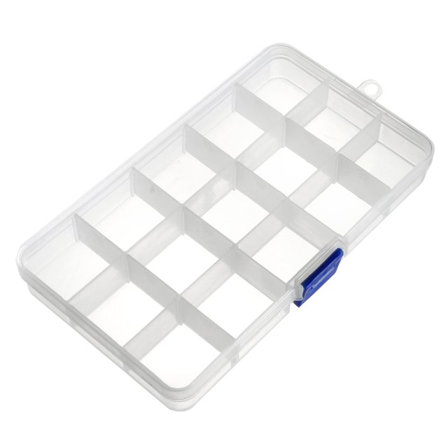 Caja de Almacenamiento de Componentes PP Ajustable 15 Rejillas 170x100x22mm 2 Pcs