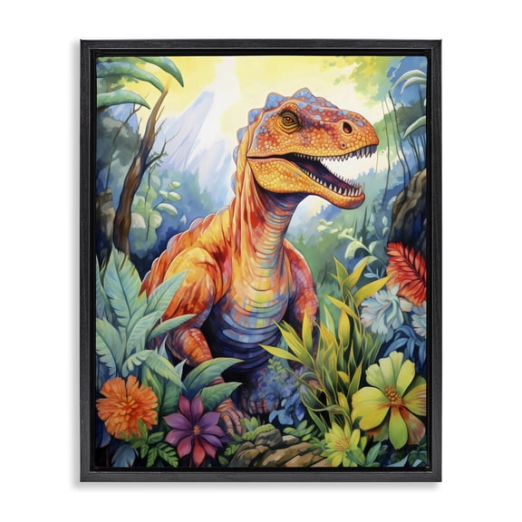 Stupell Industries Cottage Dinosaur Leafy Green Jungle Black Floating Frame Canvas Art, 17 x 21, by Creative Studio