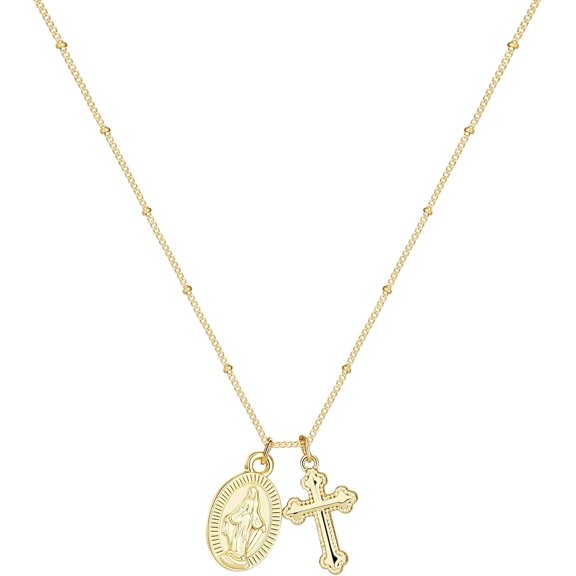 This women's cross necklace is made of 14K gold and silver plated with a delicate cross pendant. Simple yet stylish, this exquisite necklace is suitable as a baptismal or religious gift.