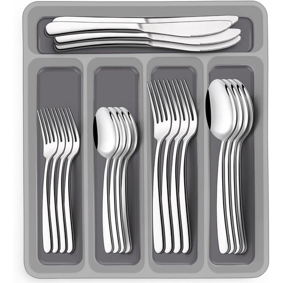 40-Piece Silverware Set with Organizer, Heavy Duty Stainless Steel Flatware Set for 8, Food-Grade Tableware Cutlery Set, Utensil Sets for Home Restaurant, Mirror Finish, Dishwasher Safe