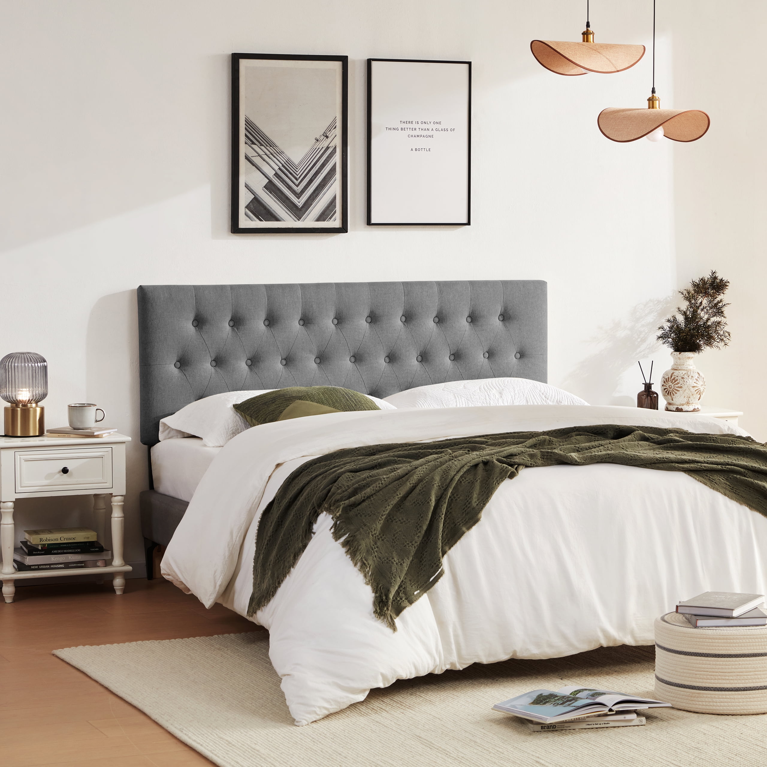 Weture Upholstered Polyester Queen Headboard, Adjustable Height, Gray