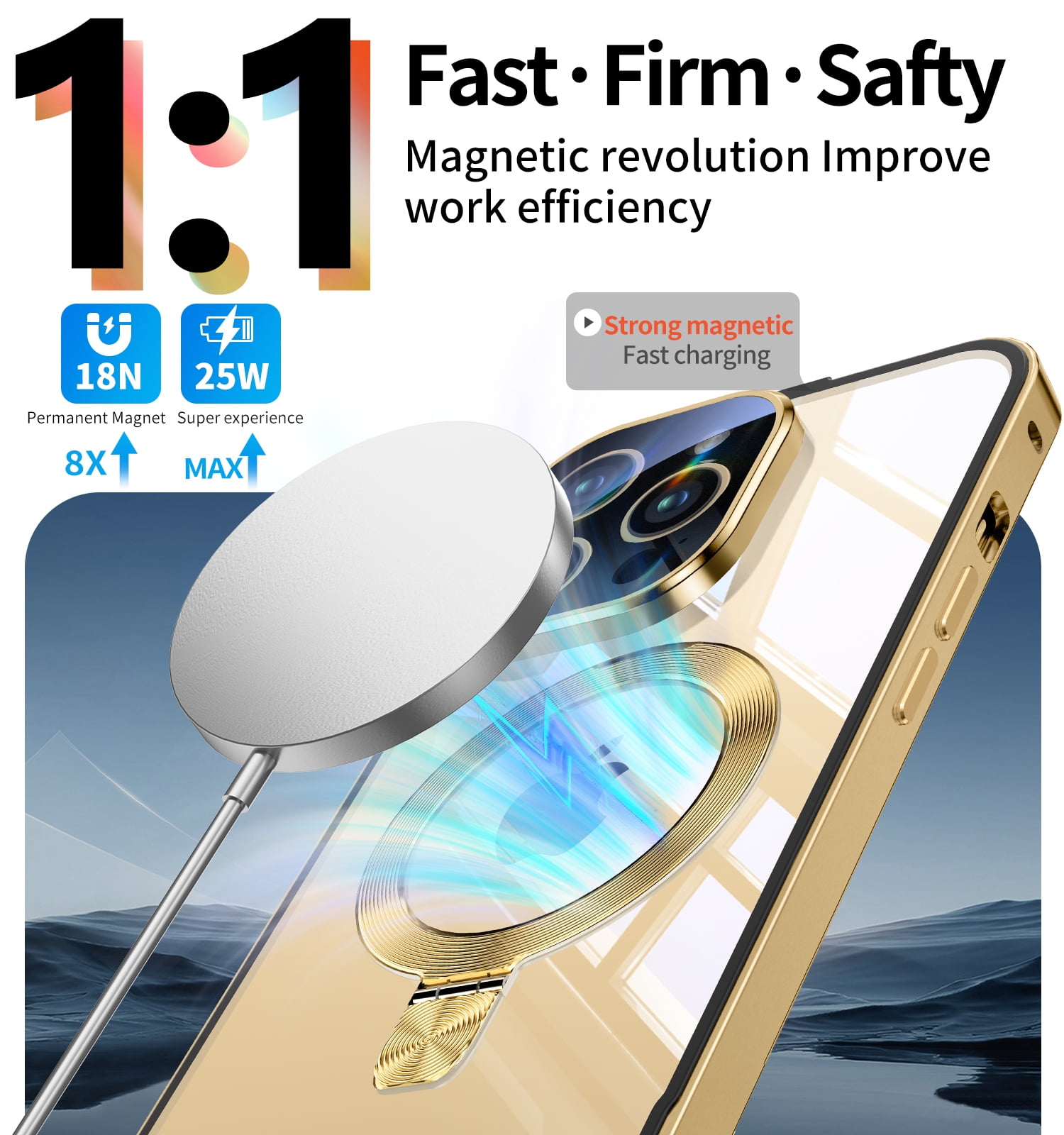 JETeacka iPhone 14 Pro Max Auto Lock Case Privacy Screen Protector Magnetic Stand MagSafe Compatible Heavy Duty Full-Body Shockproof Cover-Luxury Gold