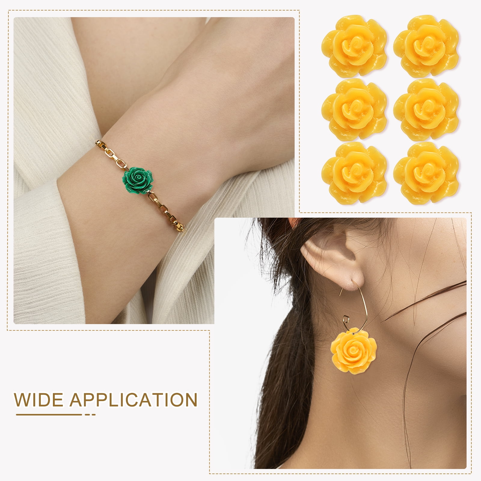Unique Bargains Resin Rose Flower Beads for DIY Jewelry and Decor Yellow