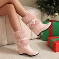thumbnail image 7 of Pink Womens Boots For Winter Casual Wear Plus Size Comfortable High Heel Short Boots With Bow Detail Height Increasing Footwear Size 43, 7 of 7