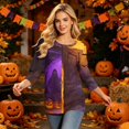 thumbnail image 6 of Womens Halloween Tops Bat Castle 3/4 Sleeve Funny T Shirts Pumpkin Spider Crew Neck Spooky Shirts, 3XL, 6 of 7