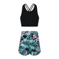 thumbnail image 2 of Alvivi 2Pcs Girls Printed Swimsuit Sport Suit Criss Cross Back Tank Top with Booty Shorts Bathing Suit 4-16 Black&Green 12, 2 of 6