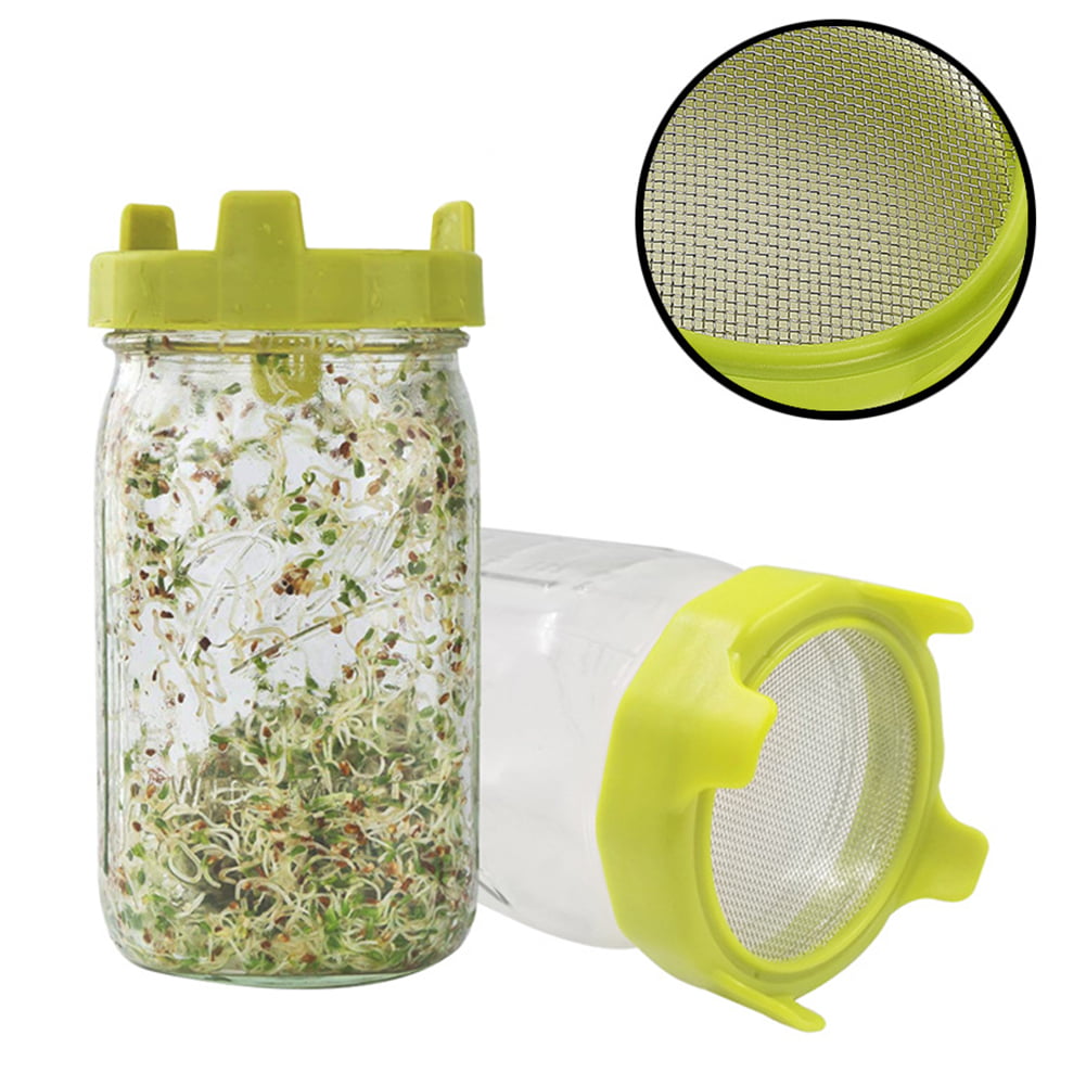 Seed Sprouting Jar Kit 2pcs Set Wide Mouth Mason Jar Sprouter & BPA Free Screen Lid Sprout Maker to Grow Alfalfa Broccoli Organic Microgreens Sprouts Seed Germination Kit for Healthy Greens at Home 