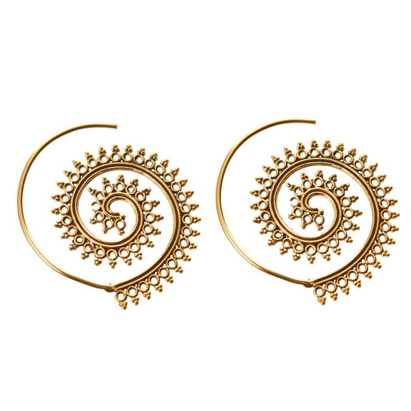 81stgeneration Women's Brass Gold Tone Spiral Indian Ethnic Dotwork Tribal Earrings