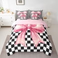 thumbnail image 2 of Homewish Kawaii Pink Ribbon Bedding Comforter Set 7pcs, Fashion Buffalo Plaid King Bedding Sets, Teens Kids Girls Reversible Bed Sheets, Luxury Bedroom Decor, 2 of 7