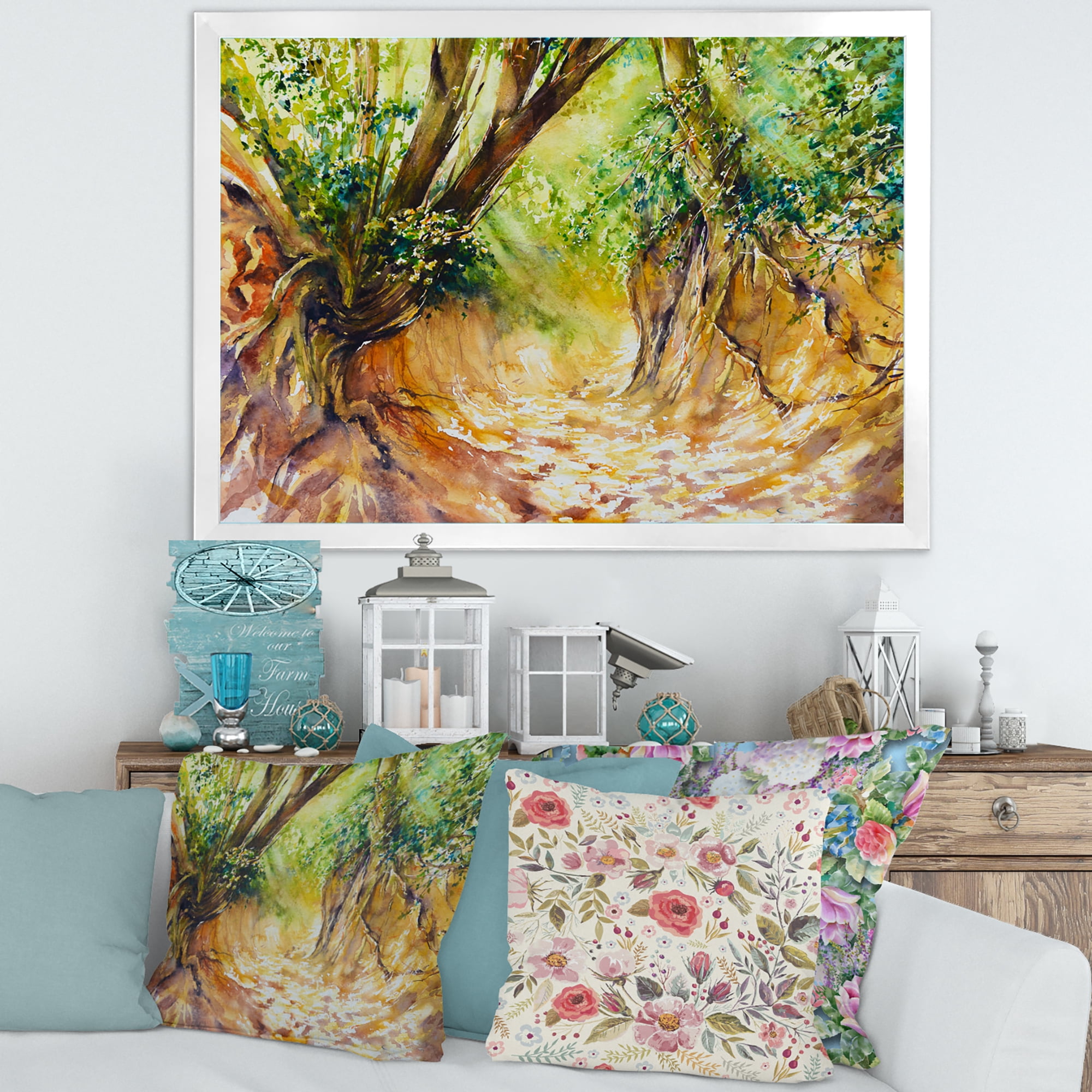 Designart 'Little Road in Deep Forest ' Traditional Framed Art Print