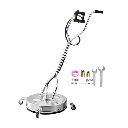 VEVOR 22" Pressure Washer Surface Cleaner, Stainless Steel Pressure Washer Attachments with 4 Wheels, 4500 Max PSI, 3/8 Quick Connector, 2 Spray Nozzles, Dual Handle, for Concrete, Patio, Sidewalk