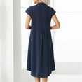 thumbnail image 4 of outfmvch Robe Grande Taille pour Femmes Robe Unie à Manches Courtes pour Chemise à Boutons Col Rabattu avec Poches Robe midi en Coton Lin Robes d'Automne pour Femmes, 4 of 9