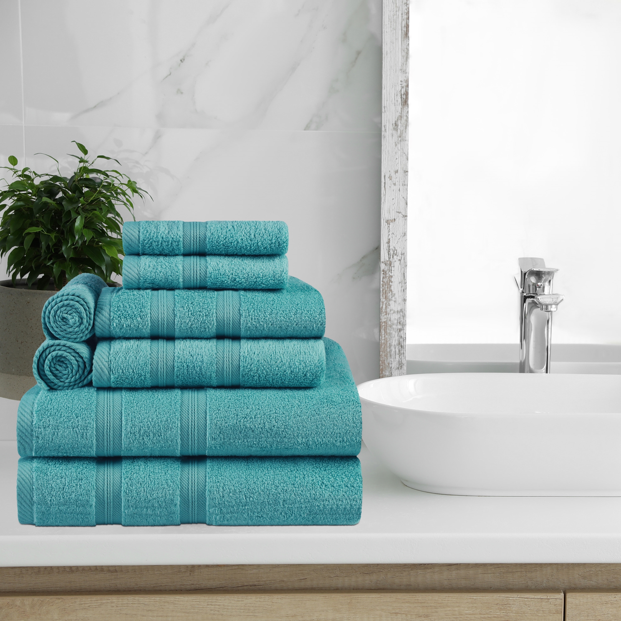 BNM Smart Dry Cotton Bath, Hand, Face Towel Set, Turquoise