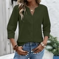 thumbnail image 5 of JoveMarine Women's Solid Color Casual Button Up Blouse Round V-Neck Short Sleeve Top Lightweight Office Work Shirt for Spring Fall Daily Wear Army Green L, 5 of 6
