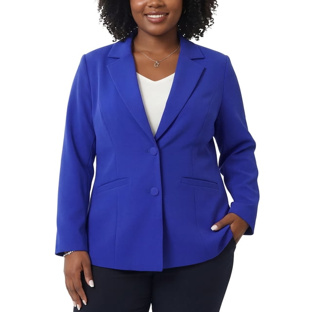 Blazer de oficina de mujer plus size de otoño Agnes Orinda con solapa muesca y botones, 2X azul real
