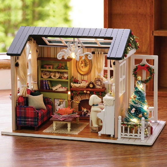 DIY Garden House Book Nook Shelf Insert Miniature Building Kits Wooden Flower Garden Room Bookshelf with LED Lights DollHouse DMH