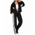 thumbnail image 2 of Womens Fall Sweatsuit 2 Peice Outfits Zip Up Striped Y2K Jacket Wide Leg Pants Matching Tracksuit Set Black M, 2 of 8