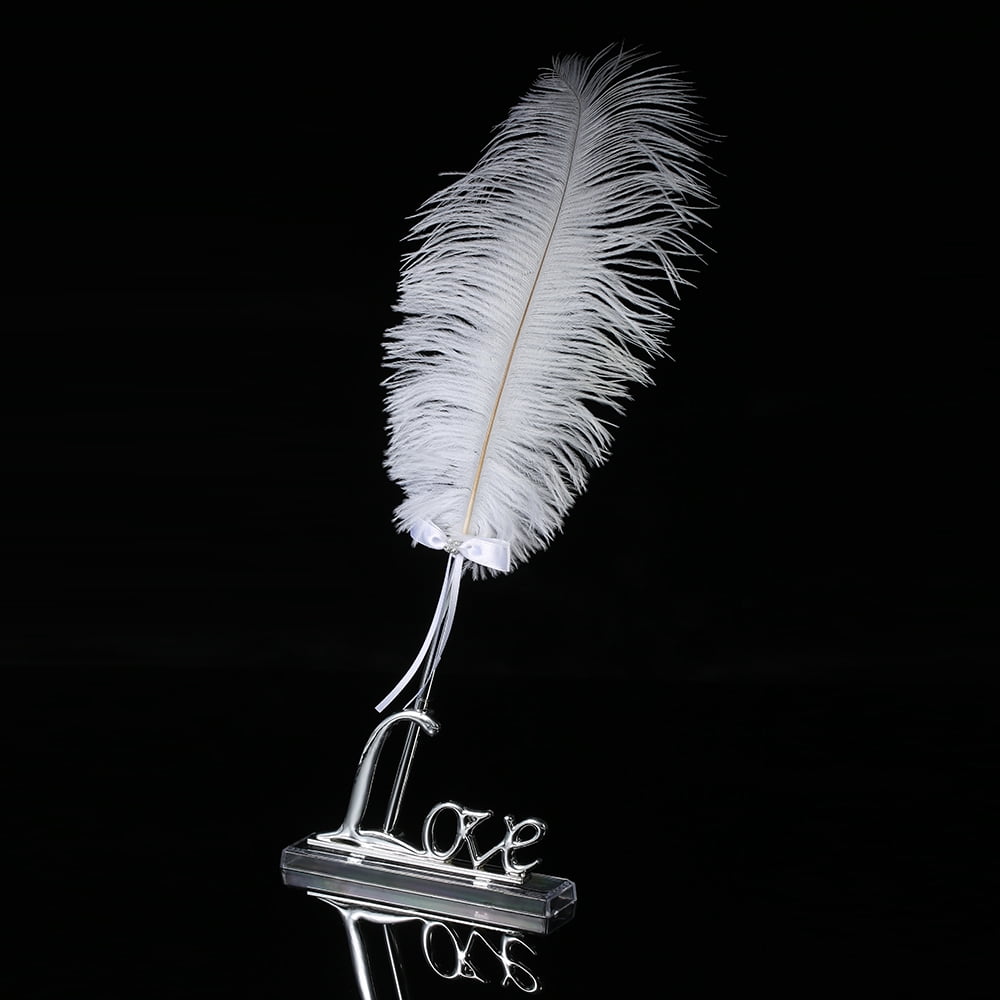 White Feather Signing Pen W Love Sign Pen Holder Set For Wedding