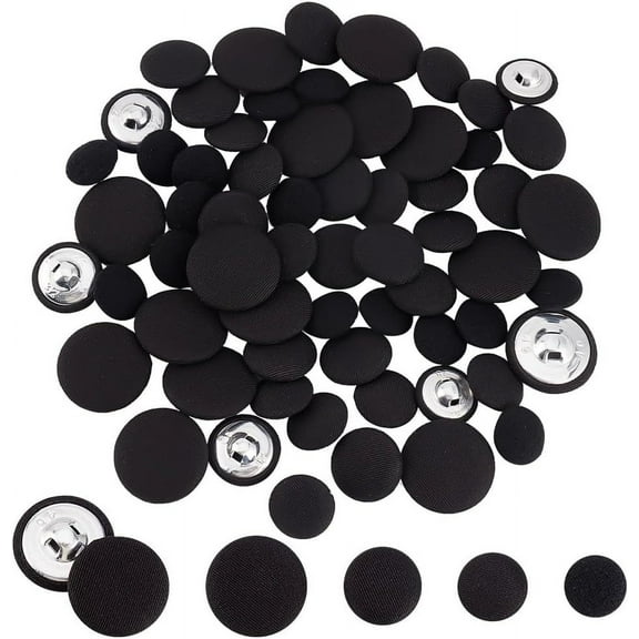 PH 64pcs 4 Sizes Sewing Shank Buttons Black Fabric Cloth Covered Button 14/17/19/25mm Half Round Buttons Craft Eyes Buttons for Dress Clothes Blouse Sweaters Shirts Tuxedo Suit Overcoat