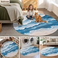 thumbnail image 6 of Abstract Blue Round Living Room Rugs 4 ft, Beige Gradient Ocean Wave Oil Painting Style Washable Area Rug with Non-Slip Sturdy Edge Binding Round Carpet for Entryway Kitchen Bedroom Bathroom, 6 of 9