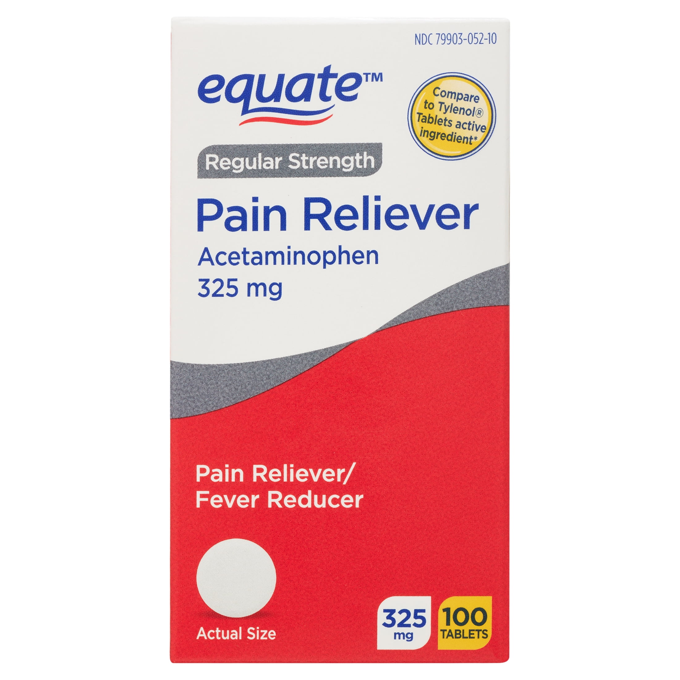 Equate Regular Strength Acetaminophen Pain Relief & Fever Reducer Tablets, 325 mg, 100 Count