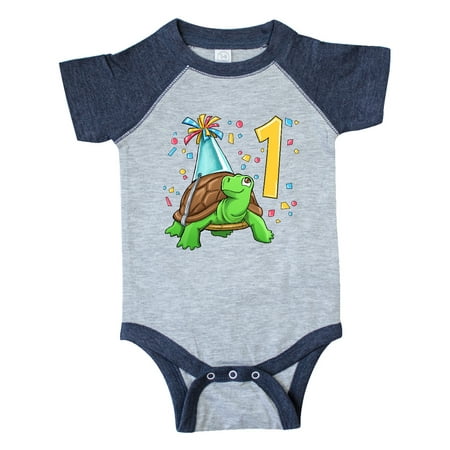 

Inktastic 1st Birthday Cute Turtle in Party Hat with Confetti Gift Baby Boy or Baby Girl Bodysuit