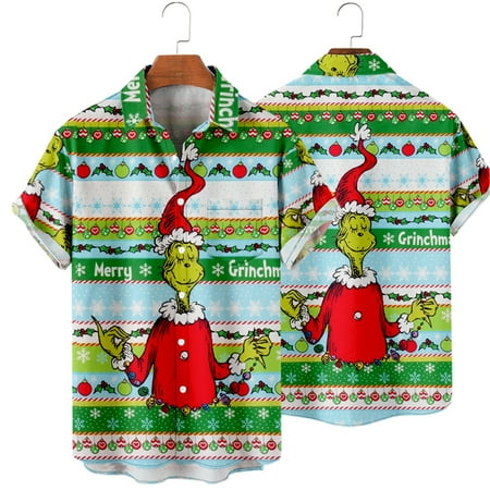 

MLFU Men s Christmas Hawaiian Shirts Holiday Novelty Shirt Green Elf Tops