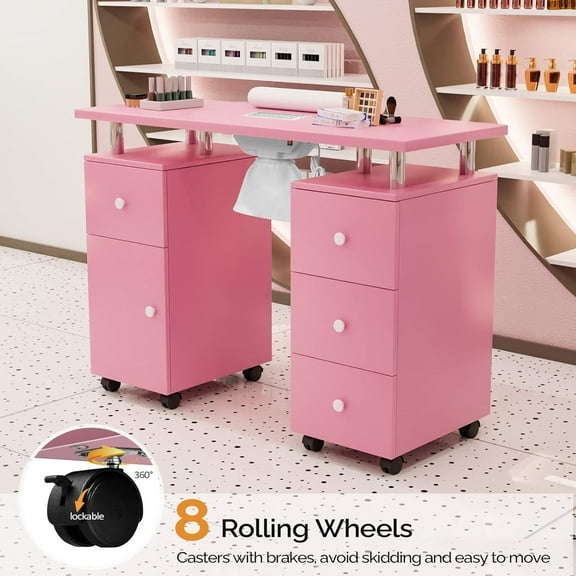 LINJH Pink Manicure Table Nail Desk Nail Table Beauty Salon Station w/ Dust Collector