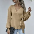 thumbnail image 5 of Viikei Sweaters For Women Clearance Plus Size Pullover Sweaters For Women Loose Solid Color Waist Belted V-Neck Long Sleeve Tops, 5 of 8