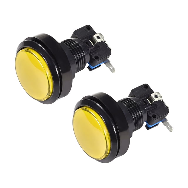 Juego de botón pulsador redondo de 46 mm, interruptor iluminado LED de 12V con microinterruptor para arcade de video, amarillo, 2 piezas
