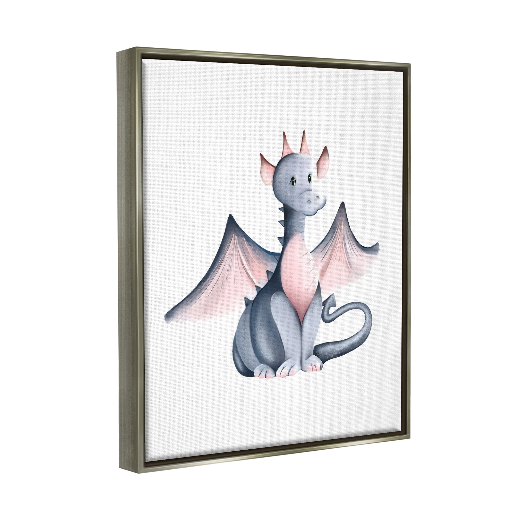 Stupell Industries Whimsical Dragon Sitting Fantasy Creature Wings Painting Painting Luster Gray Floating Framed Canvas Print Wall Art, Design by Studio Q