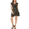thumbnail image 2 of INSPIRE CHIC Women's Ruffle Front Sleeveless V Neck Hem Wrap Floral Mini Dress XS Black, 2 of 7
