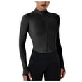 thumbnail image 1 of AherBiu Hauts d'Entraînement pour Femmes à Manches Longues avec Fermeture Éclair, Col Montant, Extensibles, Compression, Haut de Yoga, T-Shirts, 1 of 4