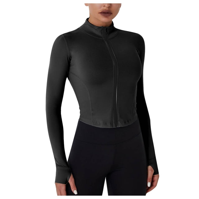 AherBiu Hauts d'Entraînement pour Femmes à Manches Longues avec Fermeture Éclair, Col Montant, Extensibles, Compression, Haut de Yoga, T-Shirts