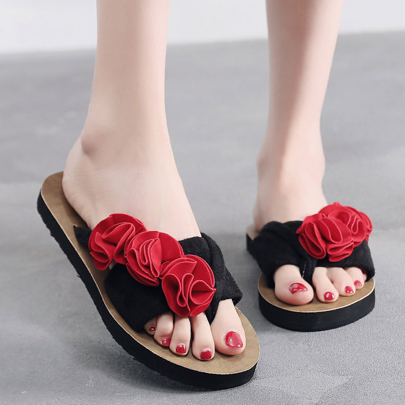 New Sandals Women Slippers Flat Slides Ladies Summer Beach Shoes Woman flip Flops,Red,10 