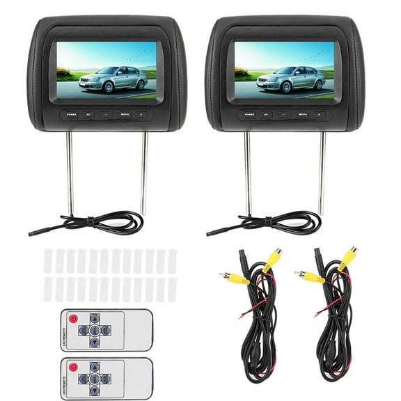 Qiilu Wireless Adjustable Headrest LCD Car Video Monitors with Data Cable, Black, 7 inches, 2 pieces