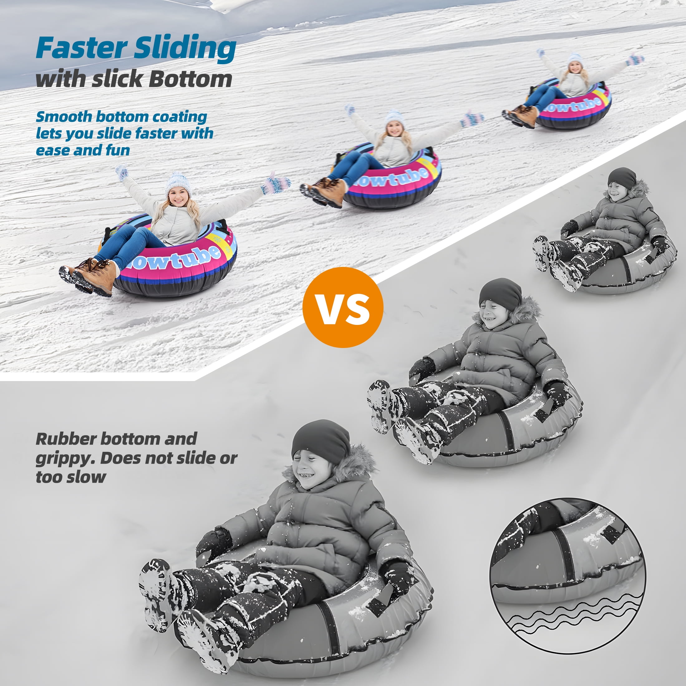 TKYHRMAS Inflatable Snow Tube Sled - 48’’ Colorful Tubes for Sledding with Premium Canvas Cover for Kids Adults Snow Toy Fun Winter Outdoor Toys for Boys Girls Ideal Christmas Birthday Gift
