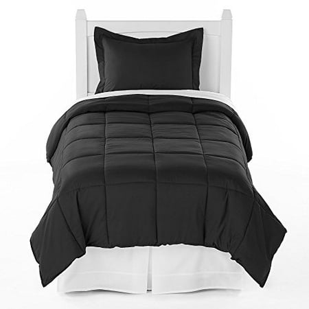 Black Solid Down Alternative Comforter & Pillow Sham Cover Set Twin