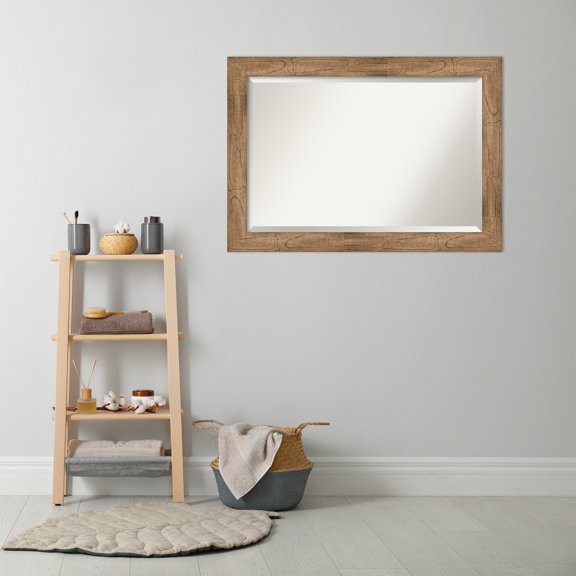 Amanti Art Beveled Wood Bathroom Wall Mirror - Owl Brown Frame Outer Size: 42 x 30 in