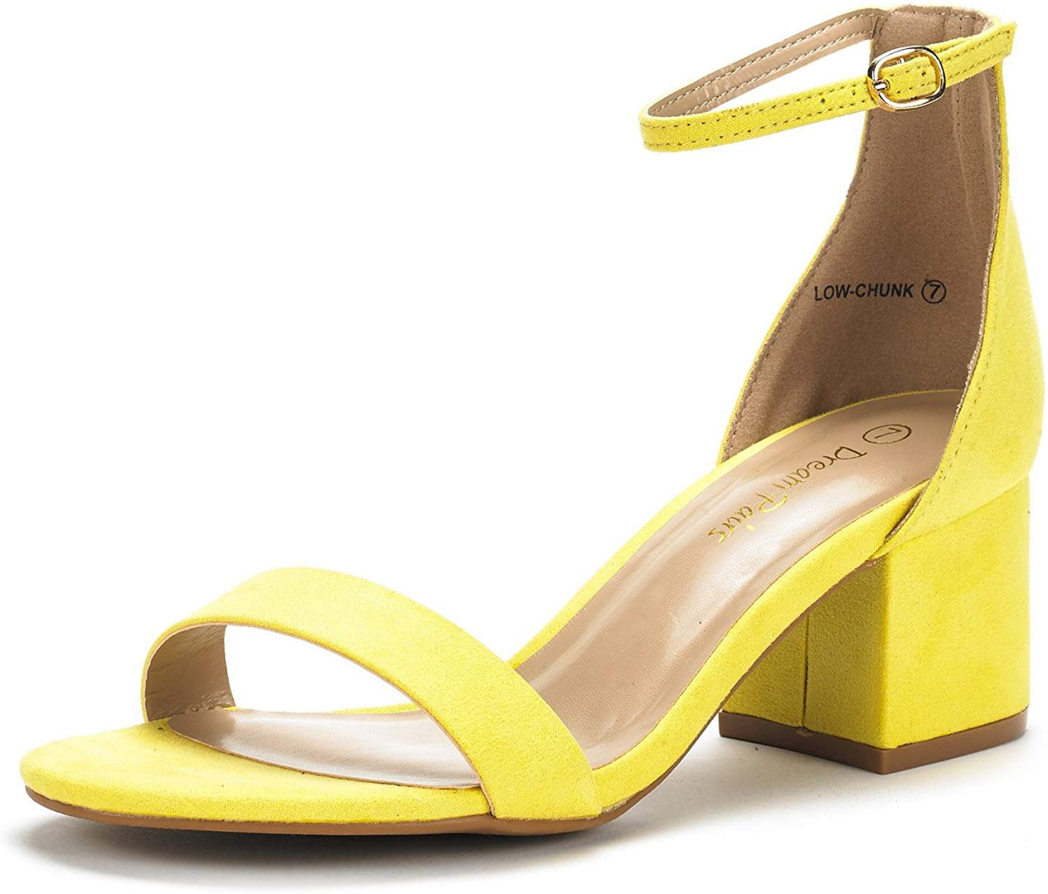 yellow low block heels