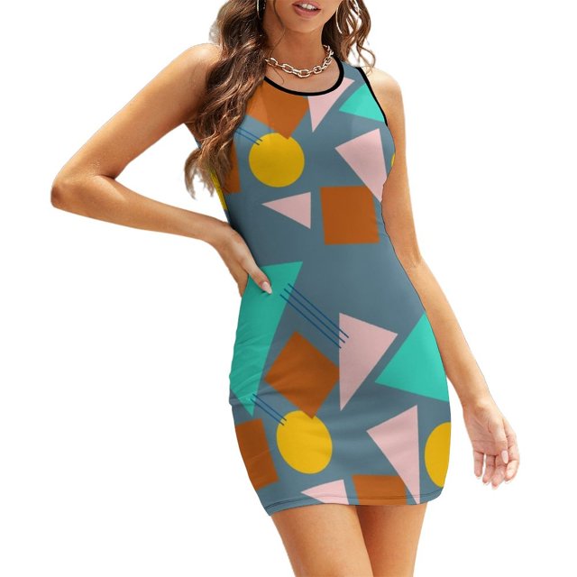 Robe Rétro avec Motif Évasé Bleu Col Carré Robe Élégante Mode Féminine Robe Imprimée Rétro Motif Robe Courte Y2K
