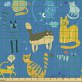thumbnail image 2 of Ambesonne Cat Fabric by the Yard Upholstery, Whimsical Kitten Doodle Items, 1 Yard, Sea Blue and Multicolor, 2 of 5