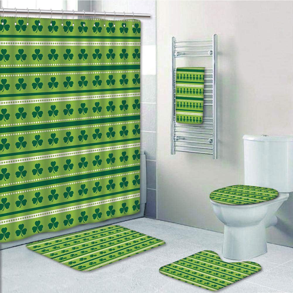 Happy St Patrick's Day Shower Curtain Toilet Cover Rug Mat Contour Rug Set 