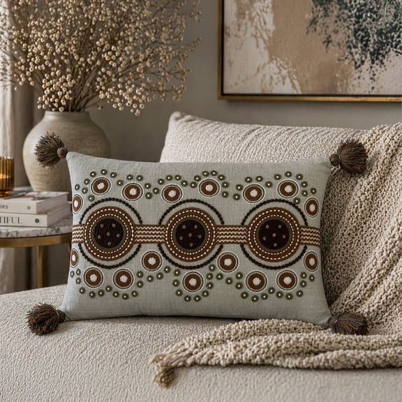 Terra Rhythm Hand Embroidered Decorative Designer 12x18 inch Pillow Cover