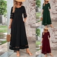 thumbnail image 6 of Ahabrexf Women's 3/4 Sleeve Round Neck Mesh Insert Loose Maxi Dress with Pockets - Casual Solid Color for Daily Wear in Spring and Summer, 6 of 6
