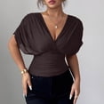 thumbnail image 4 of Babysbule Women's V-Neck Batwing Sleeve Ruched Crop Top, Solid Color Fitted Blouse for Party and Night Out, 4 of 7