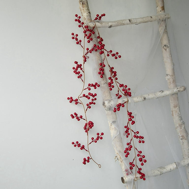 Christmas Red Berry Garland, Artificial Burgundy Red Pip Berry Artificial Berry  Garland for Indoor Outdoor Decoration 