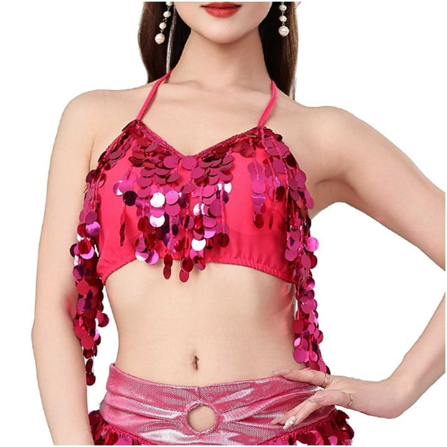 Shorts à Bretelles à Sequins Carnaval pour Femmes Costumes de Danse à Franges Tenue de Performance sur Scène avec Coussinets de Poitrine