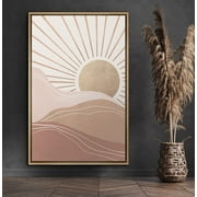 PixonSign Framed Canvas Wall Art Shining Sun over Mountain Abstract Nature Painting Canvas Prints Boho Art Mid Century Modern Decor for Living Room Bedroom Dorm - 24"x36"